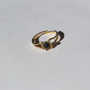 Vintage Gold Tone Adjustable Ring with Black Stone Accent Gentle